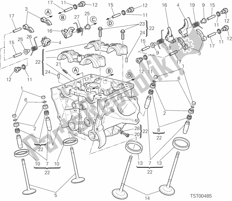 Todas as partes de Cabeça Vertical do Ducati Hypermotard Brasil 821 2014